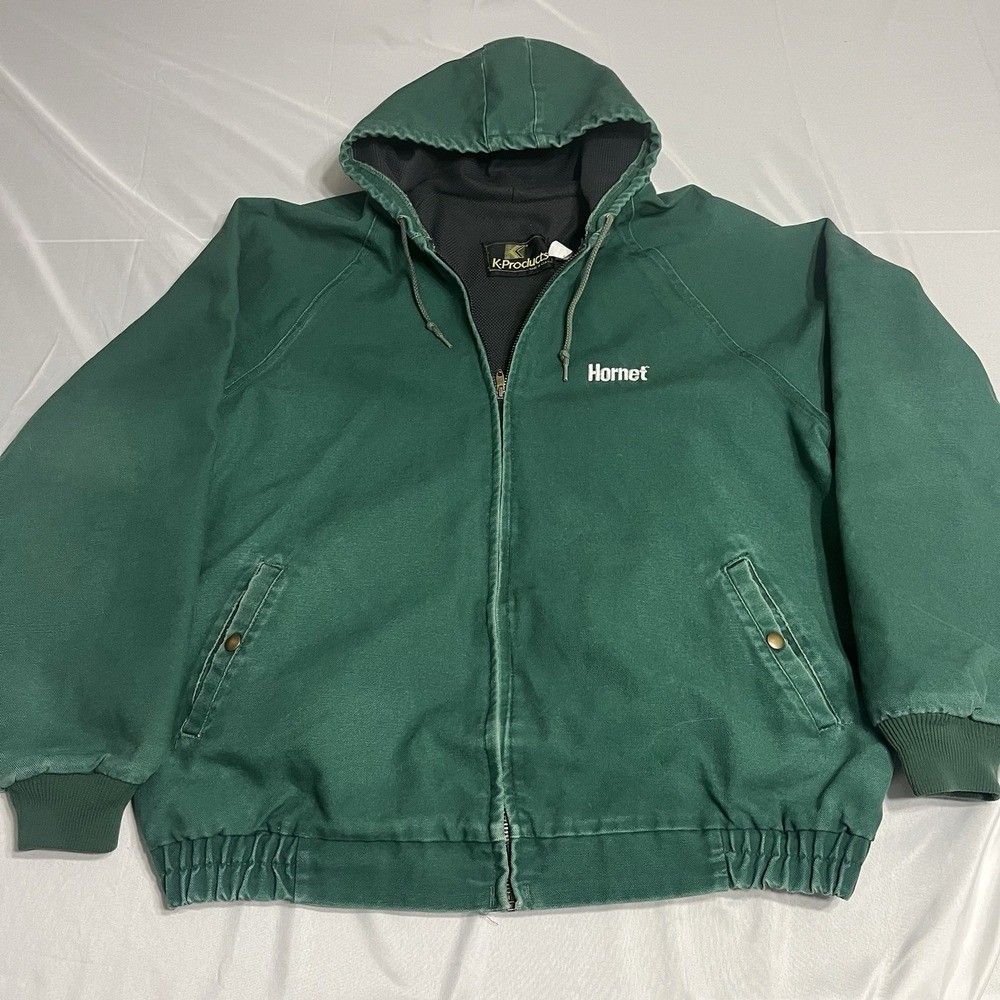 Vintage K Products Active Jacket Mens 2XL Canvas Hooded Lined Green USA